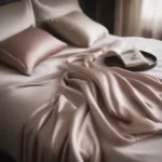 Luxurious silk pajamas draped on a bed