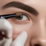 Applying makeup on microbladed eyebrows