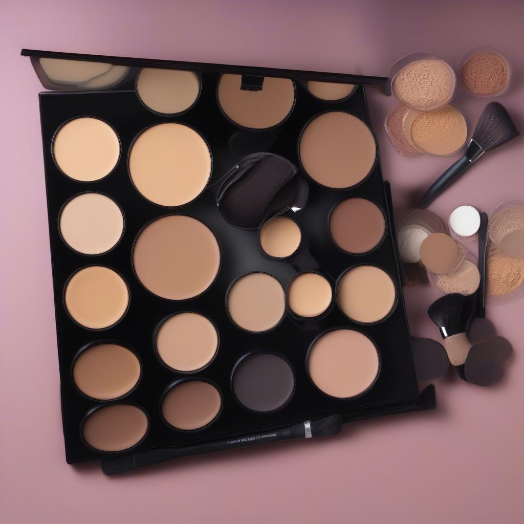 A diverse foundation palette with a wide range of shades.