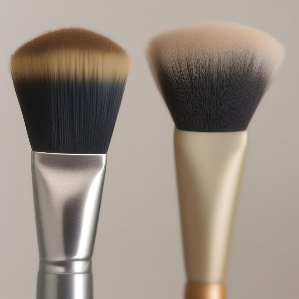 Comparing synthetic and natural makeup brush bristles.