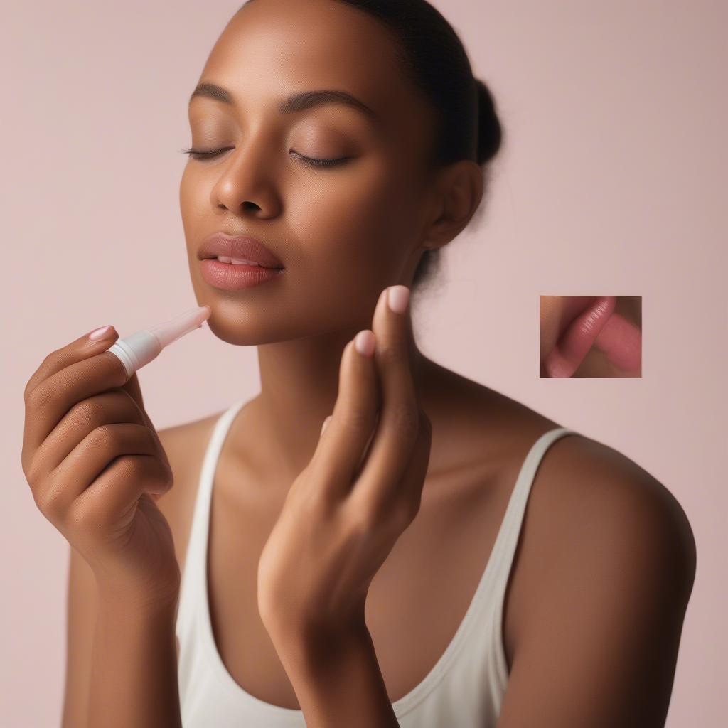 Applying Maracuja Juicy Lip Balm: A woman applying the lip balm.