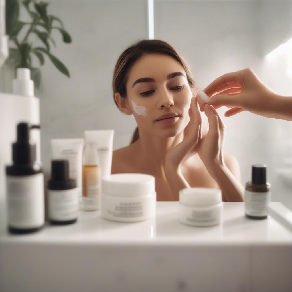 A person applying skincare products as part of their daily routine