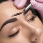 Close-up of microblading procedure