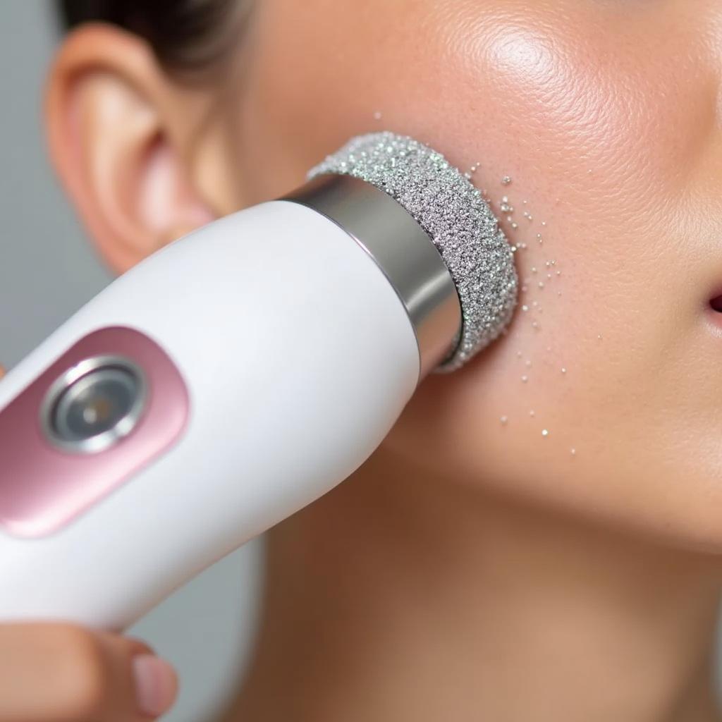 Close-up of a microdermabrasion device in action