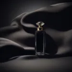 Dark and mysterious moon black perfume bottle on a velvet backdrop