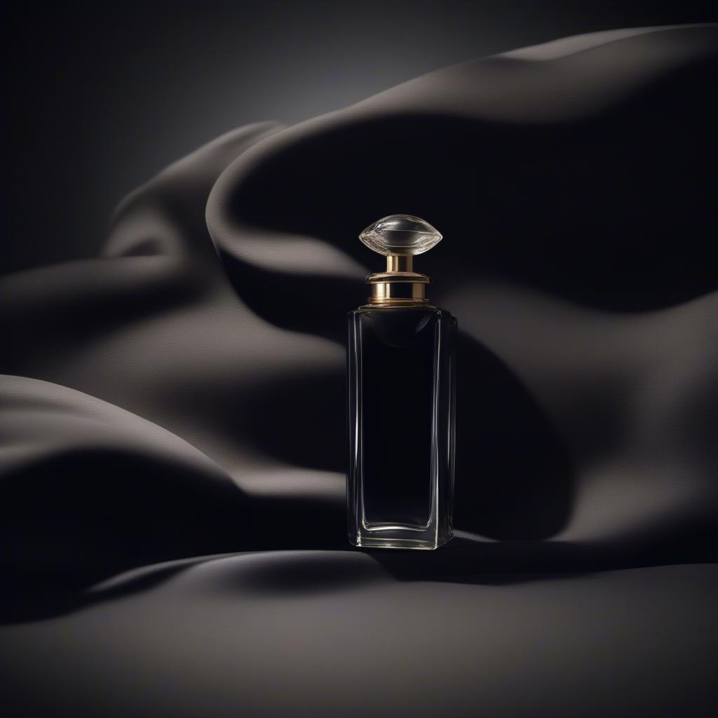 Dark and mysterious moon black perfume bottle on a velvet backdrop