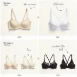 Evolution of the MU Classic Bra throughout the years, showing changes in design and materials.