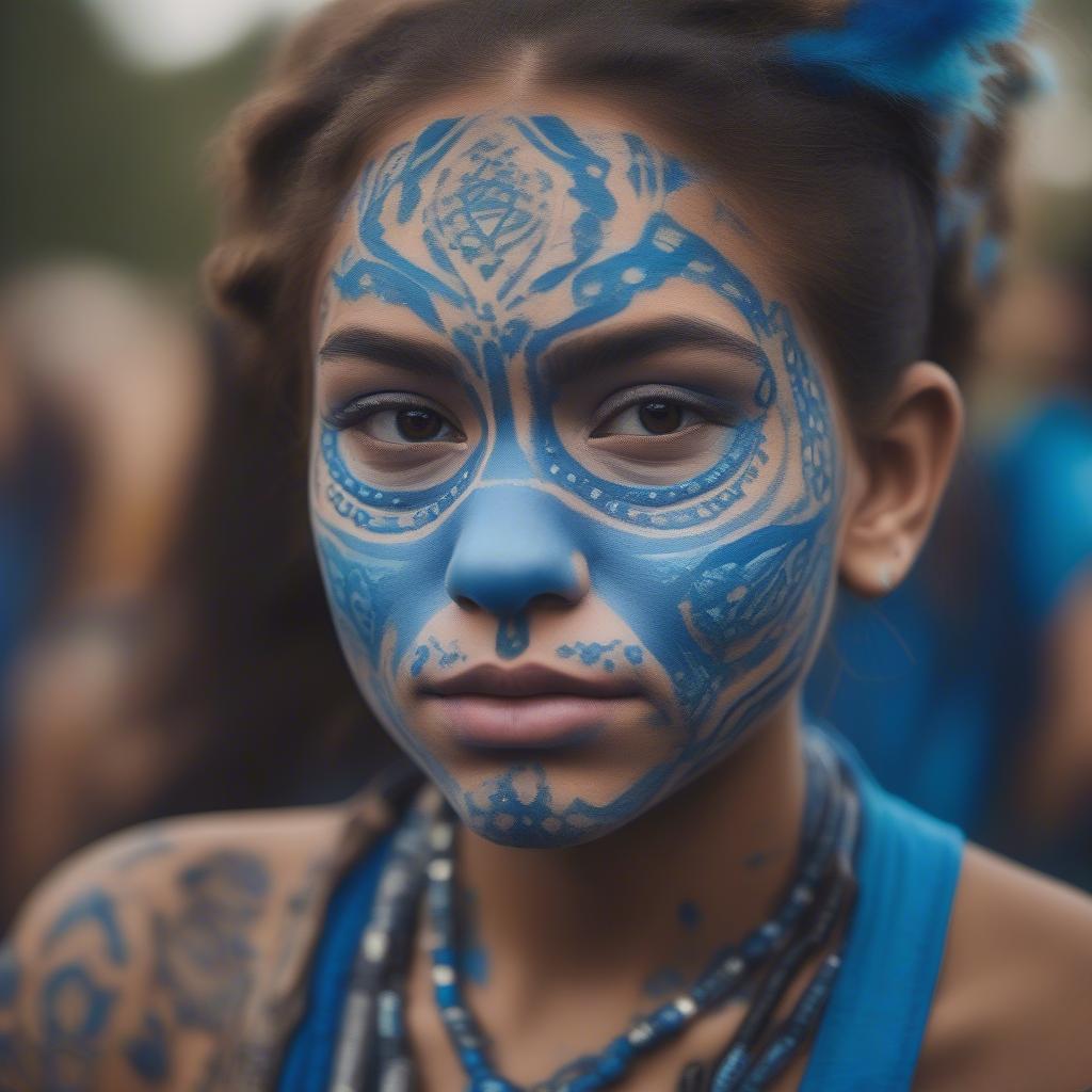 Music Festival Attendee with Blue Facepaint