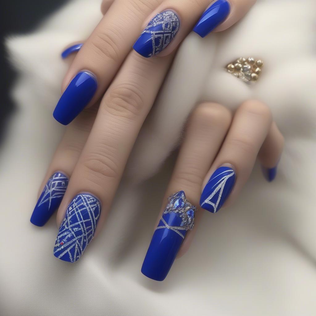 Nail art designs suitable for a royal blue dress