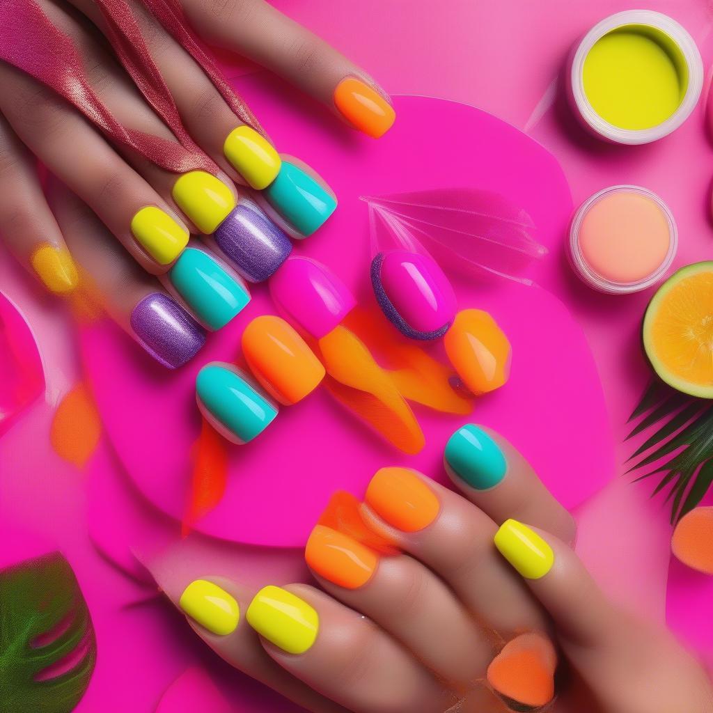 Neon Bright Dip Powder Nails for Summer