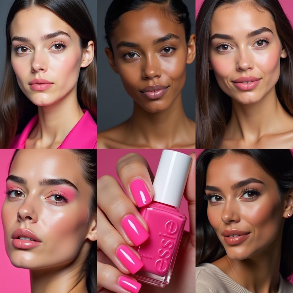 Neon Pink Nail Polish on Various Skin Tones