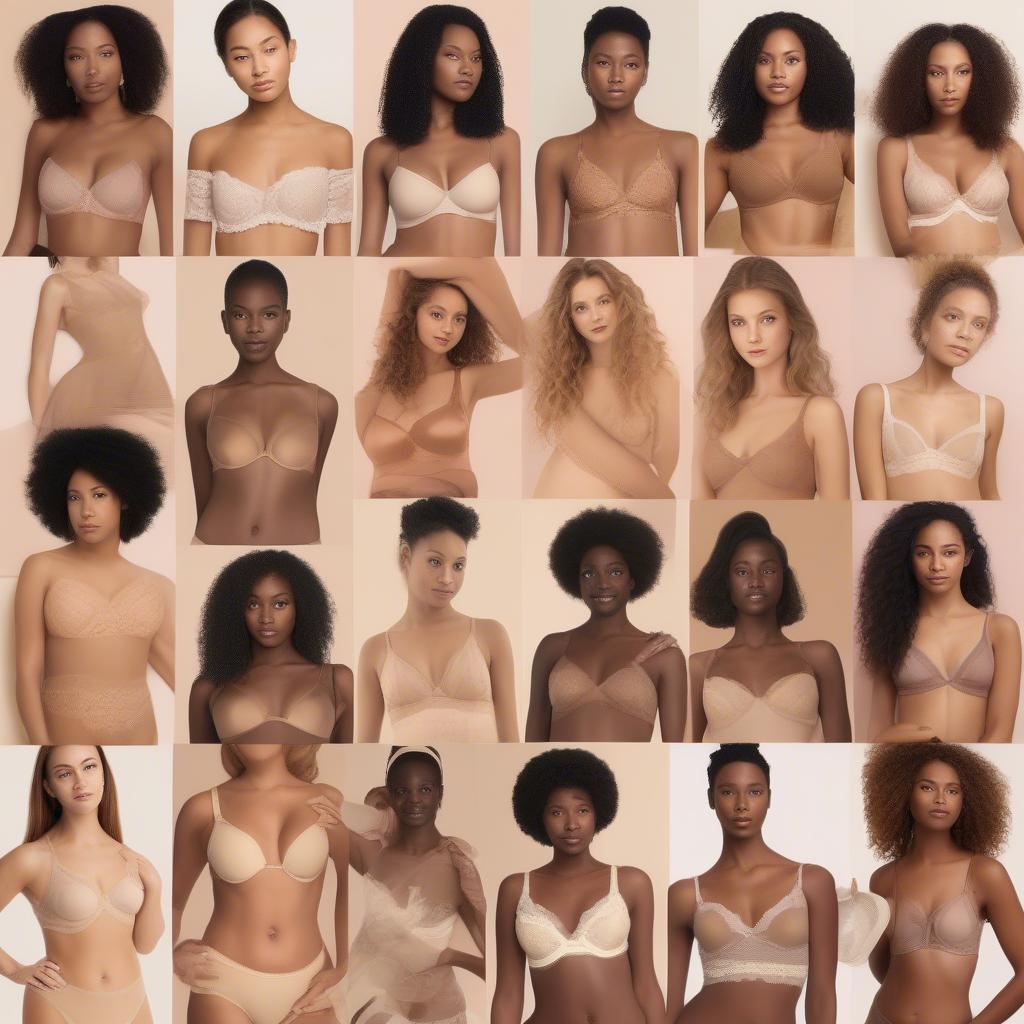 Various shades of nude lingerie displayed on different skin tones.