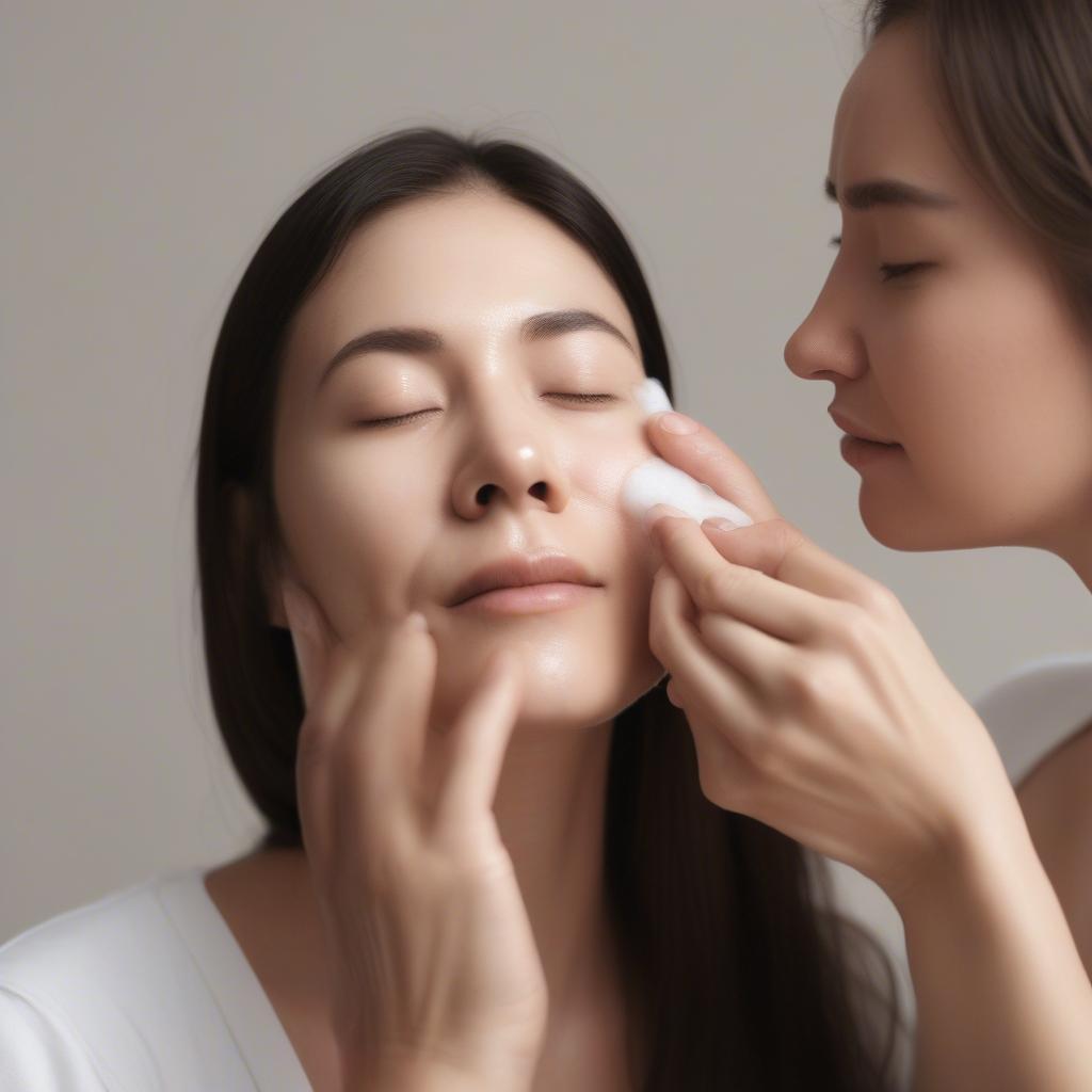 Woman applying oil cleanser