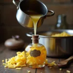 Conceptual image of pasta water being poured into a perfume bottle