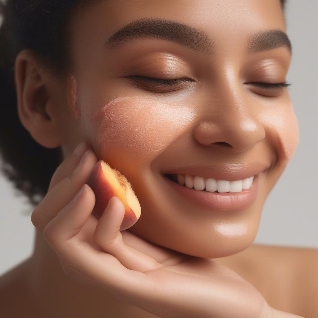 Woman Applying Peach Face Scrub