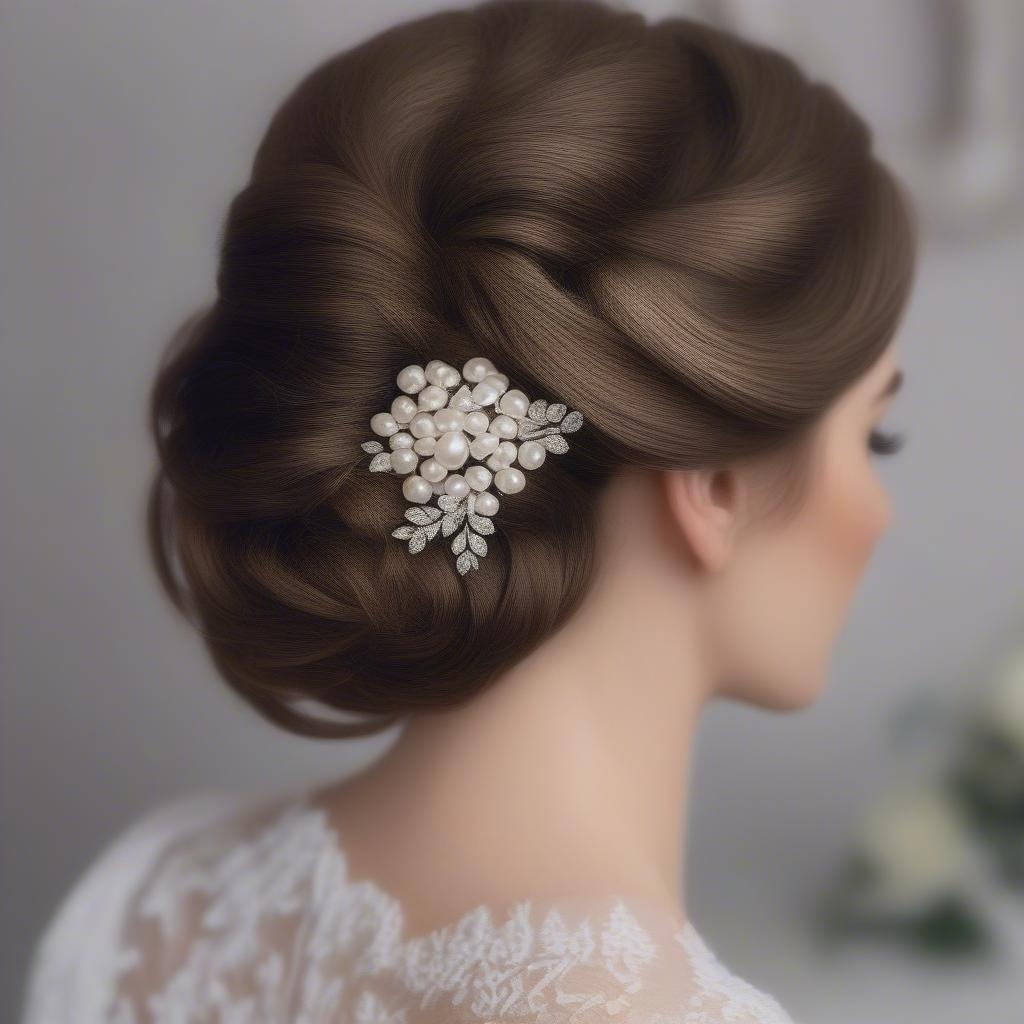 Pearl Hair Comb in a Bridal Updo