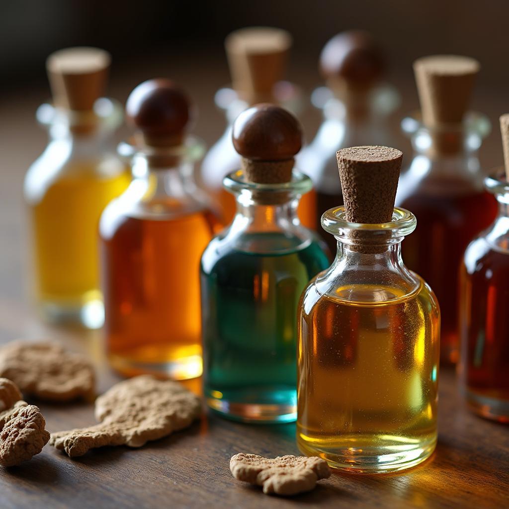 Various Perfume Oil Bottles Displayed