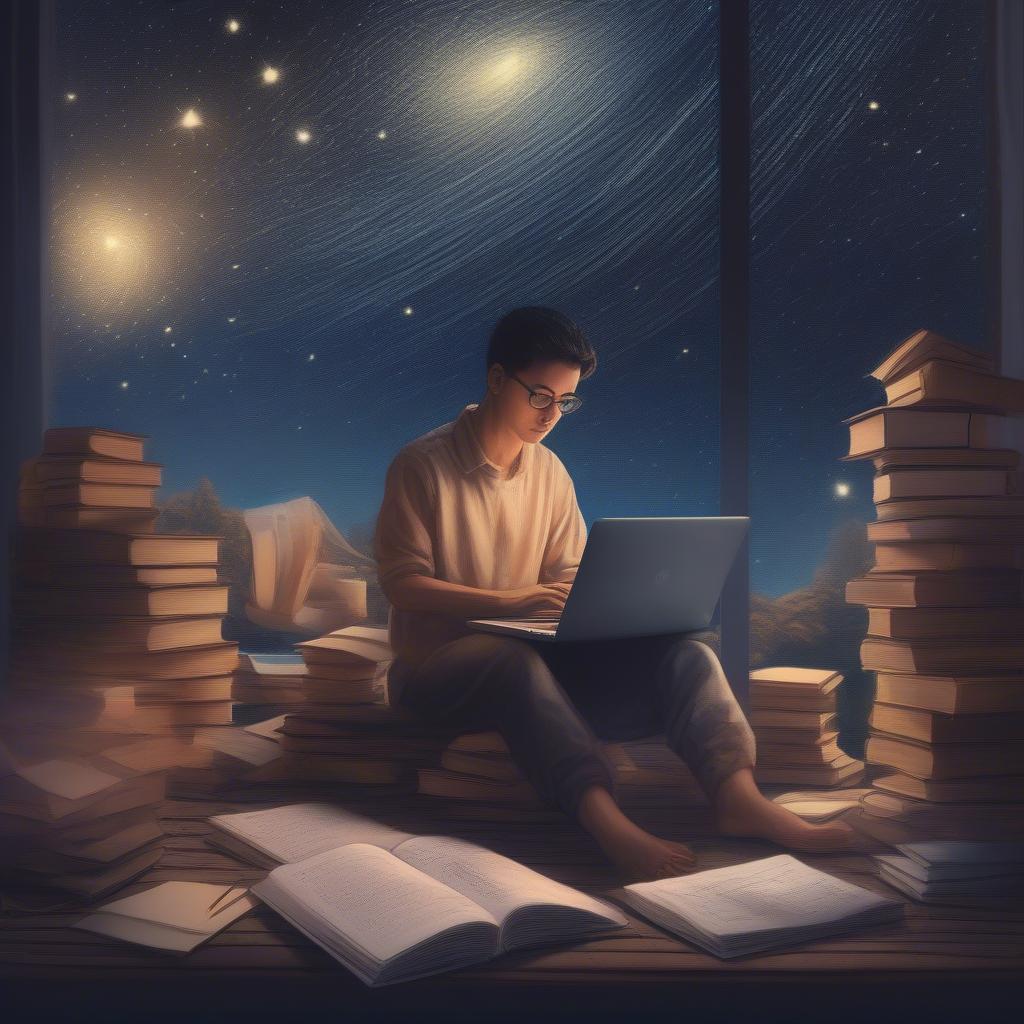 Person Working on Laptop Under Starry Night