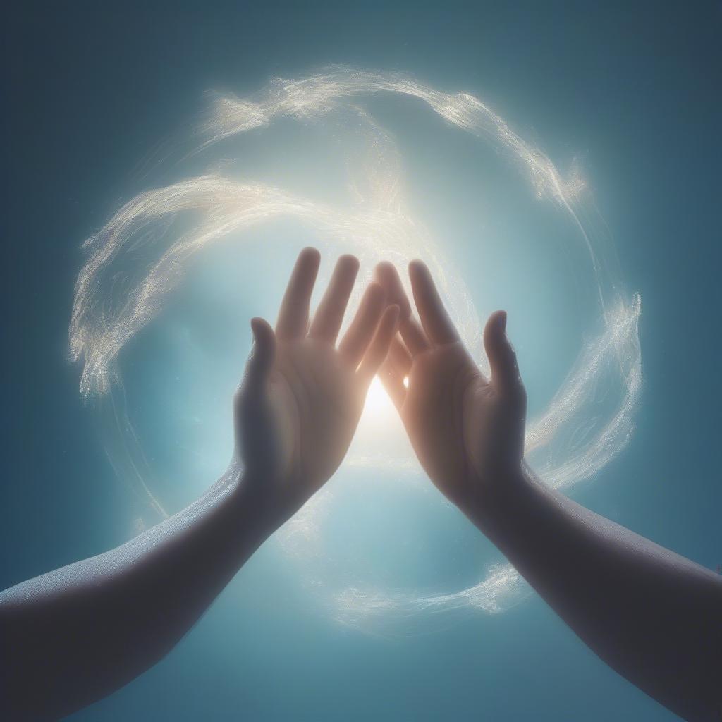 Pisces Gemini Moon Love: An image depicting two hands reaching out to each other, one hand watery and translucent like Pisces, the other hand light and airy like Gemini, symbolizing the balance they seek in relationships.