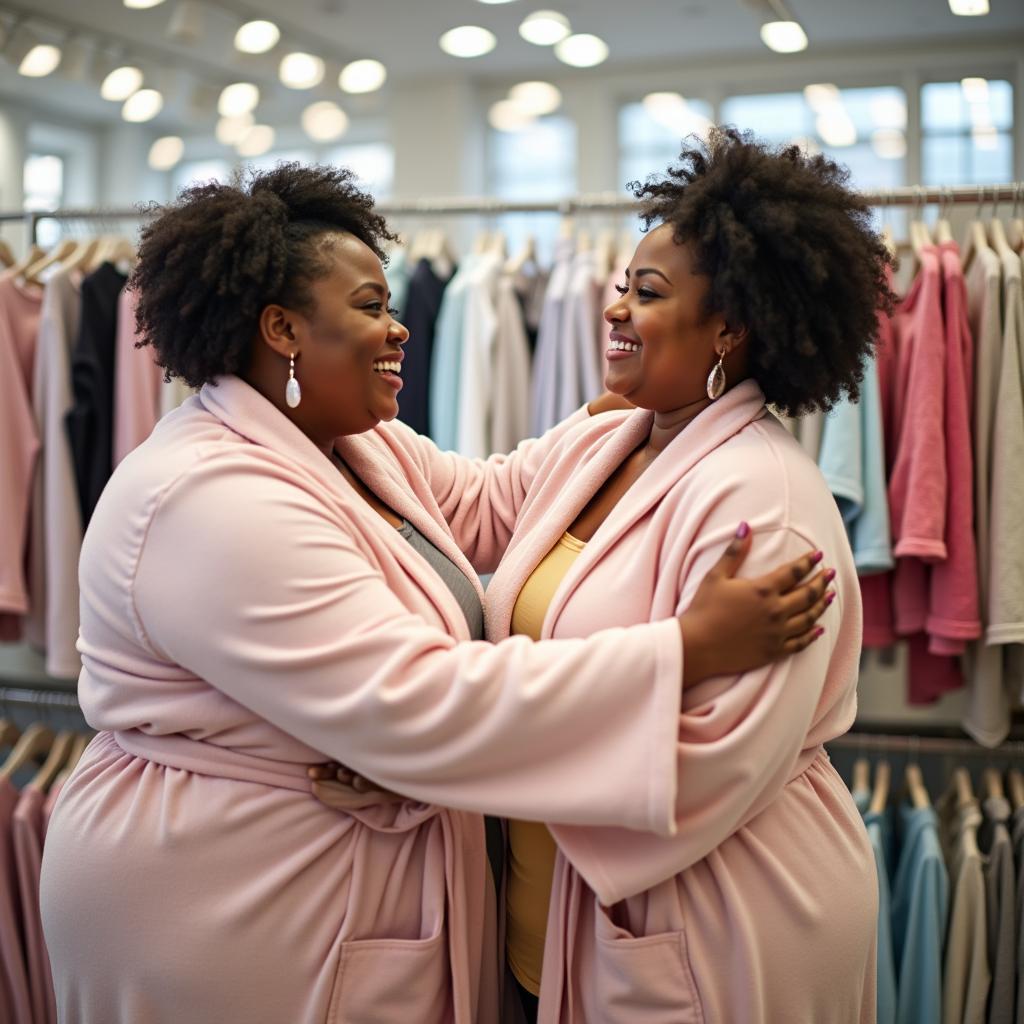 Plus-size women shopping for spa robes