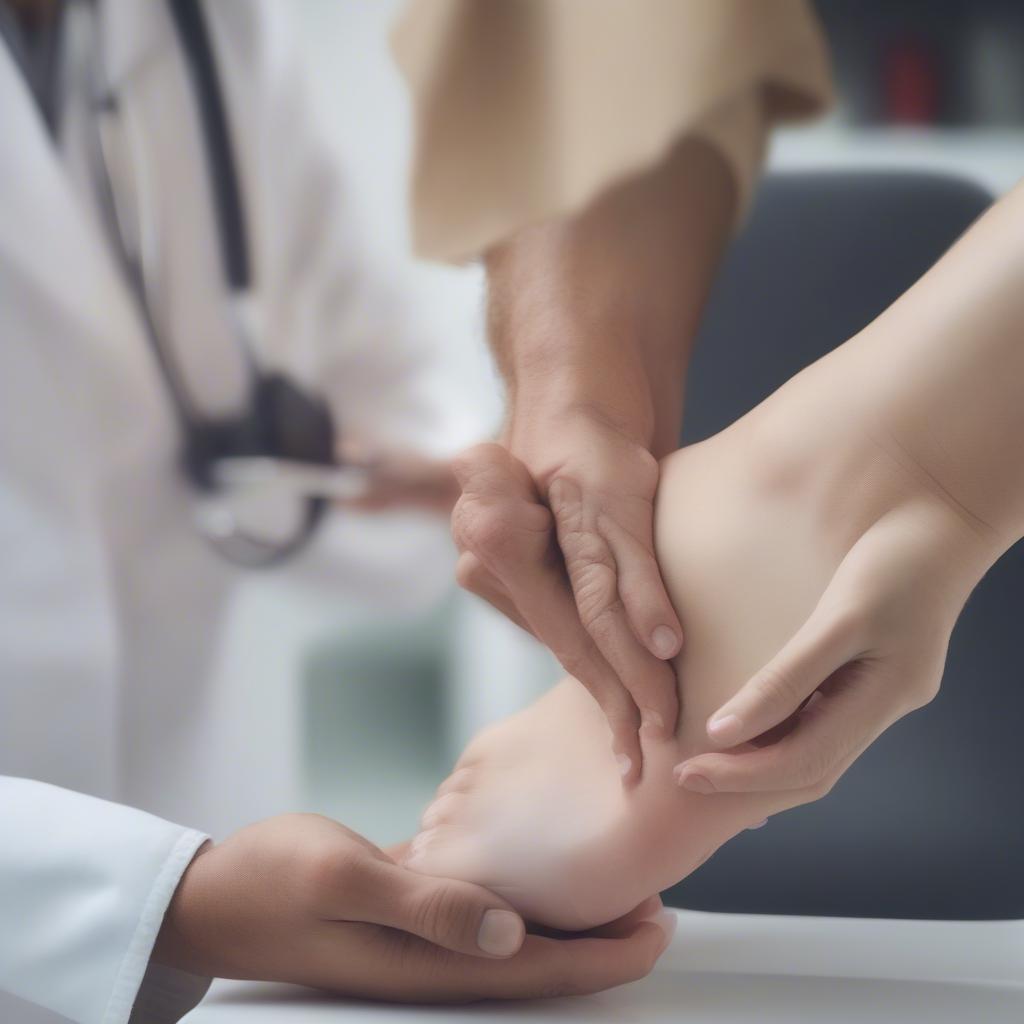 Podiatrist examining a patient's foot