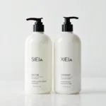 Bottles of post-keratin treatment shampoo and conditioner