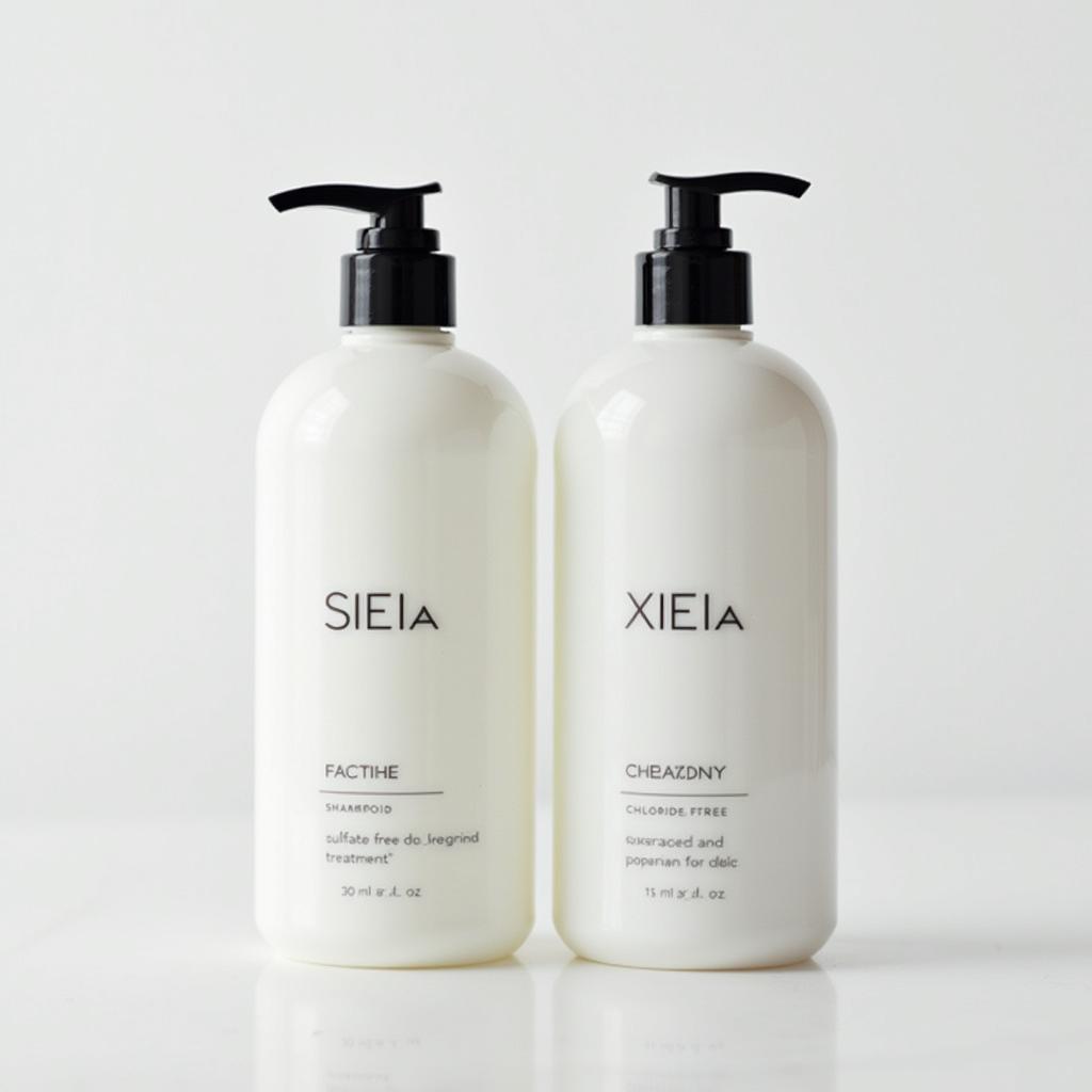 Bottles of post-keratin treatment shampoo and conditioner