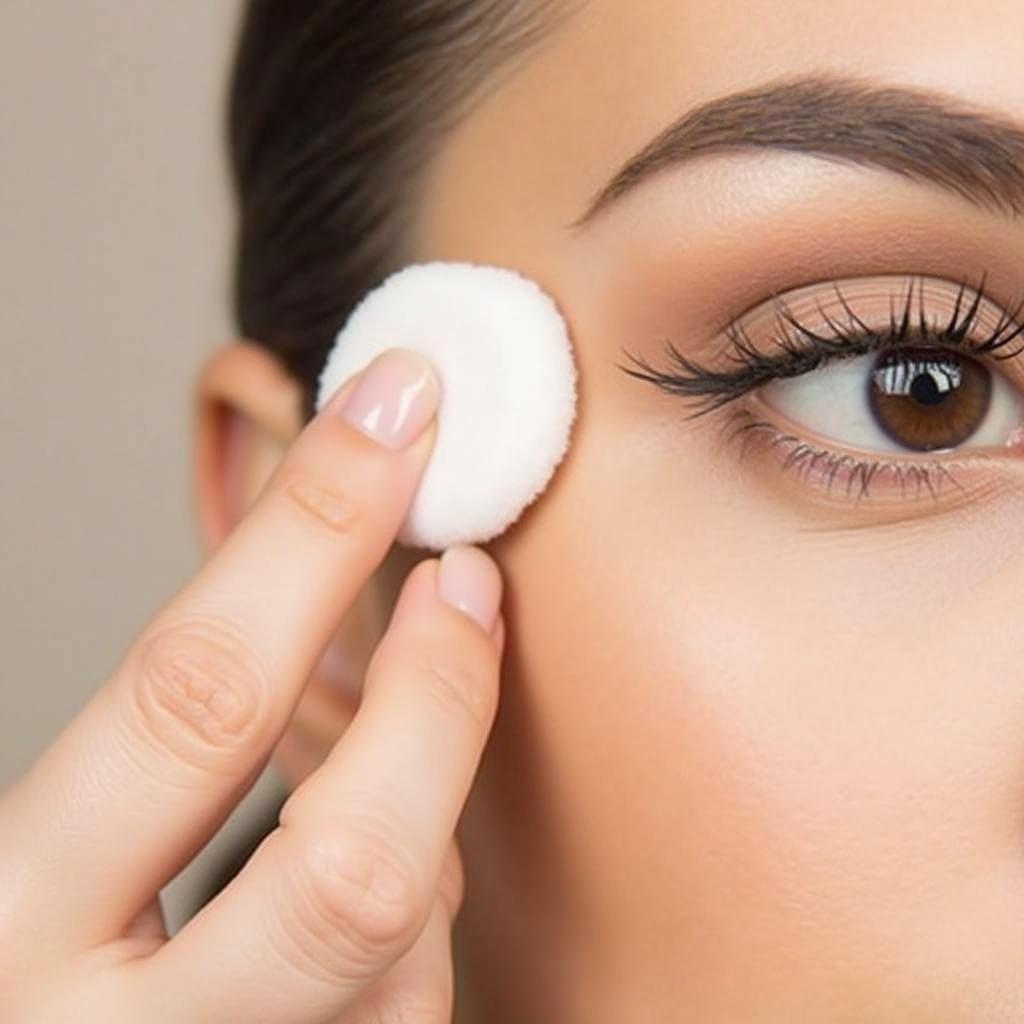 Applying powder under the eye with a press puff