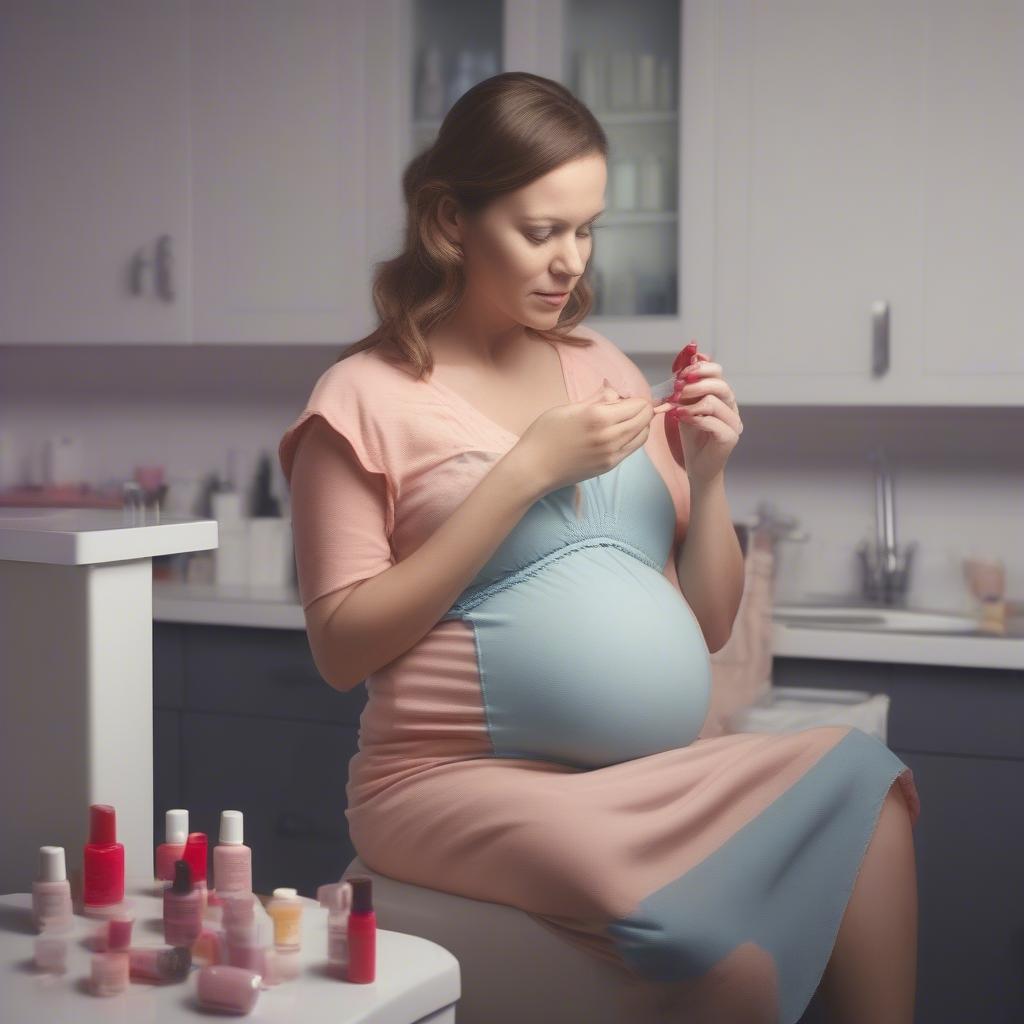 Pregnant Woman Applying Nail Polish