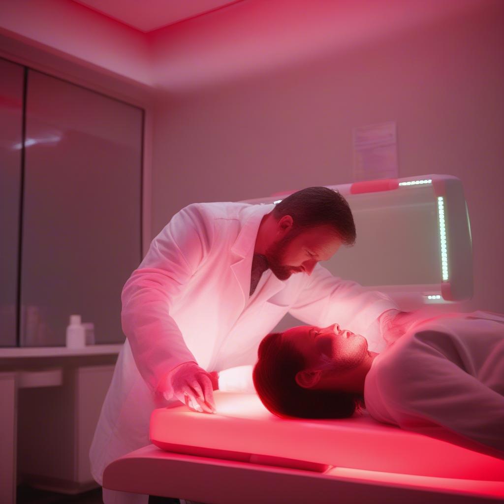 Professional Administering Red Light Therapy Treatment in a Clinic