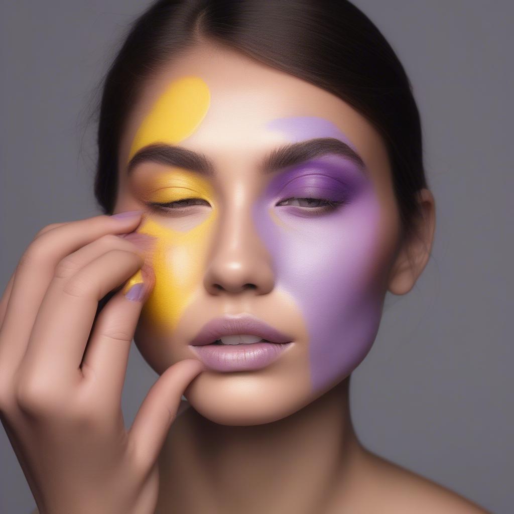 Purple color correction makeup application