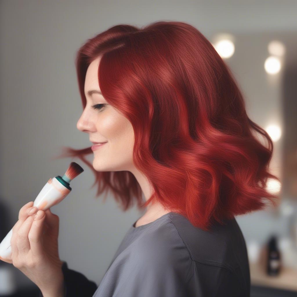 Applying Red Hair Colour Mousse