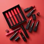 A variety of red lipstick shades in a set