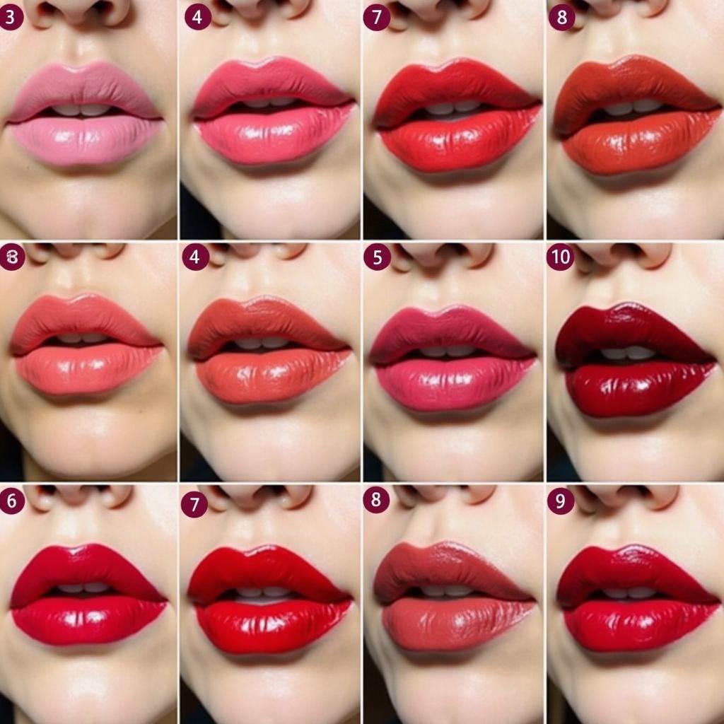 Different shades of red lipstick on various skin tones