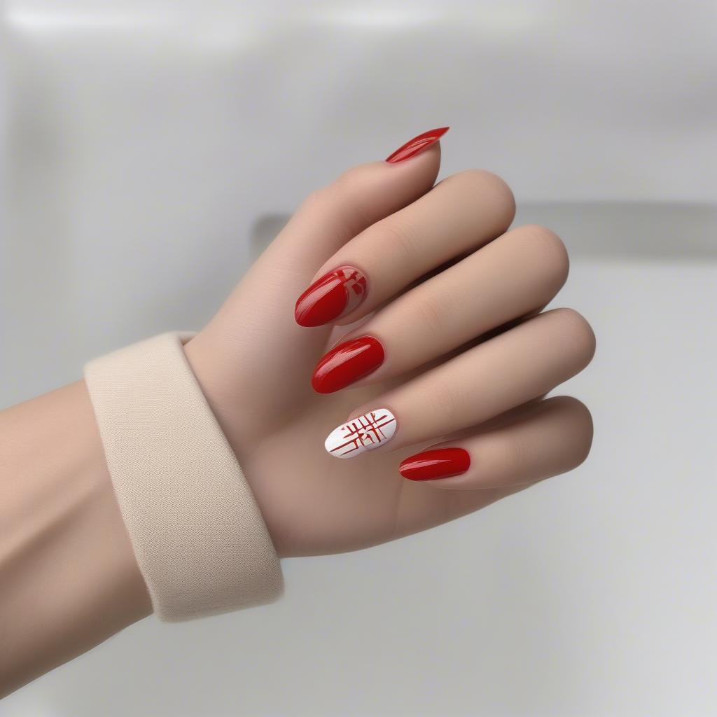 Red and White Negative Space Christmas Nails