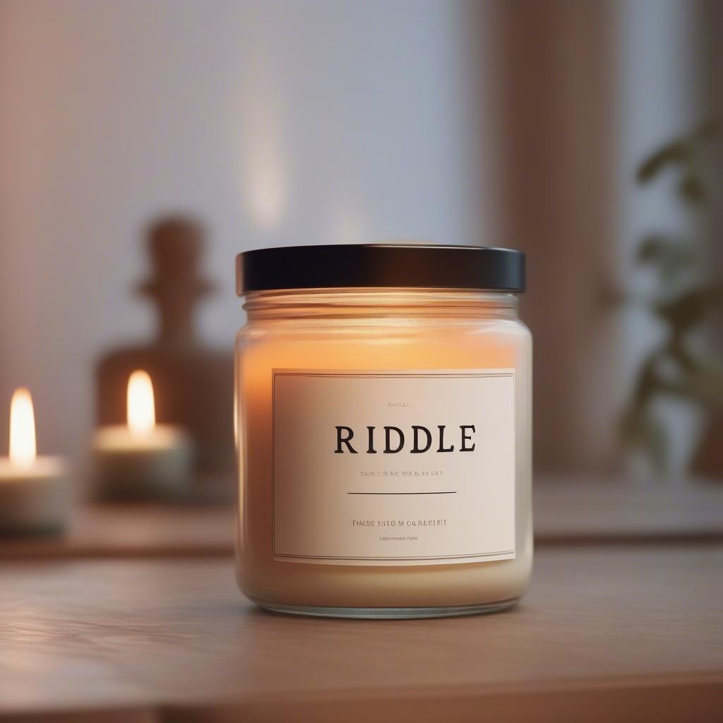 A lit candle infused with Riddle fragrance oil