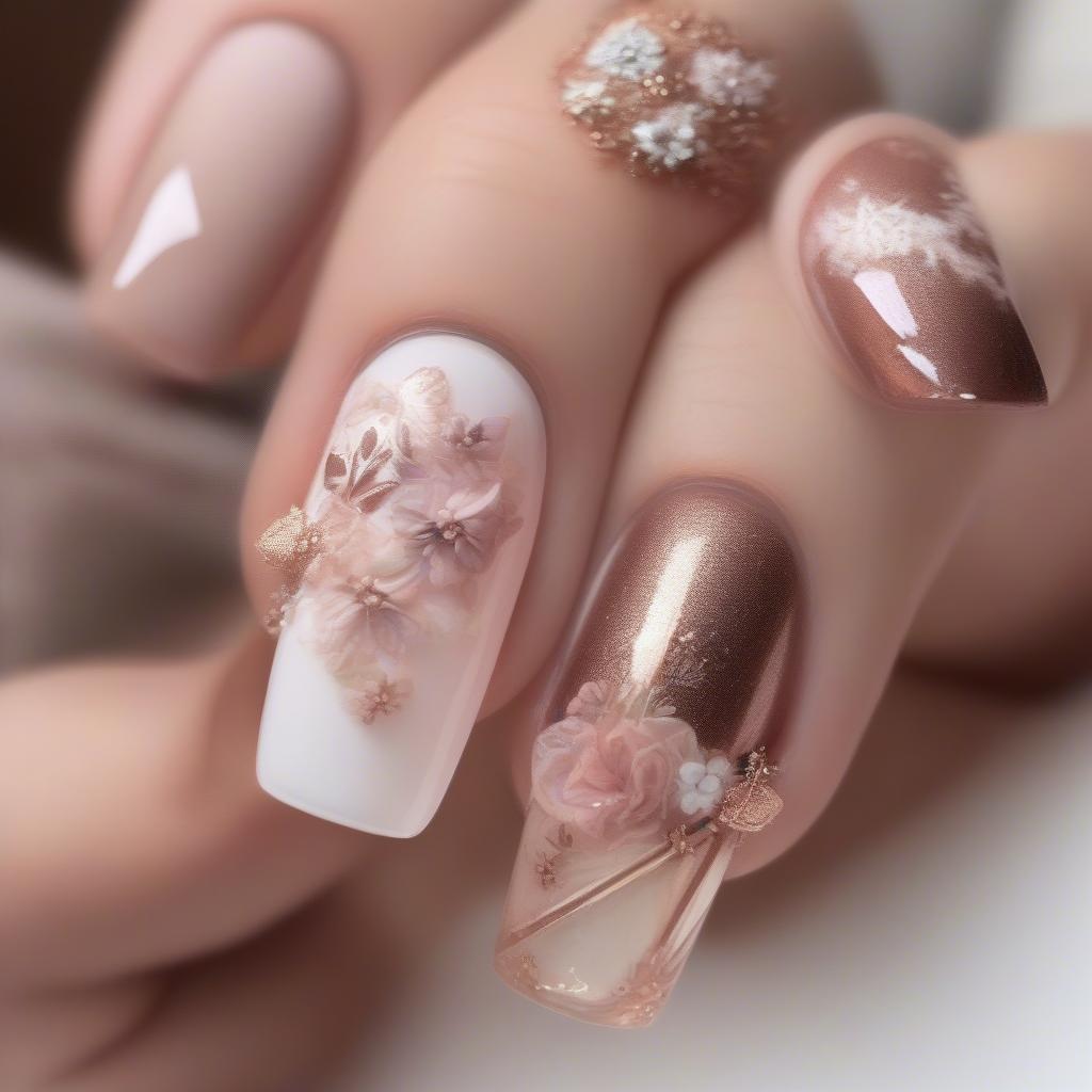 Various rose gold jelly nail art designs