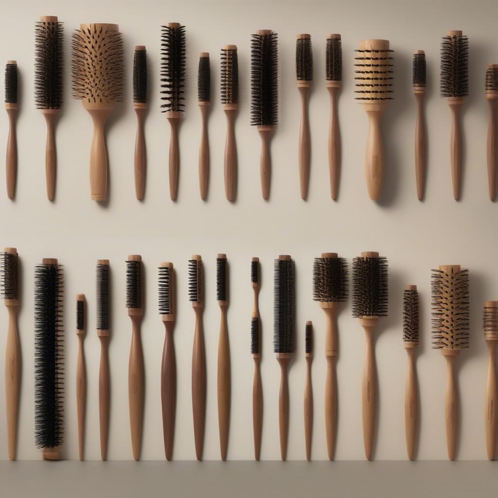 Different Sized Round Wood Hair Brushes