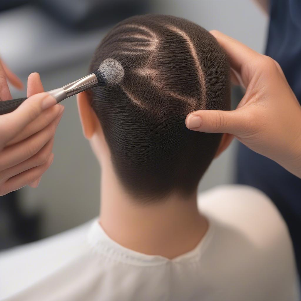 Close-up of a scalp exfoliation treatment