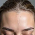 Close-up of a female scalp tattoo showing detailed micropigmentation.