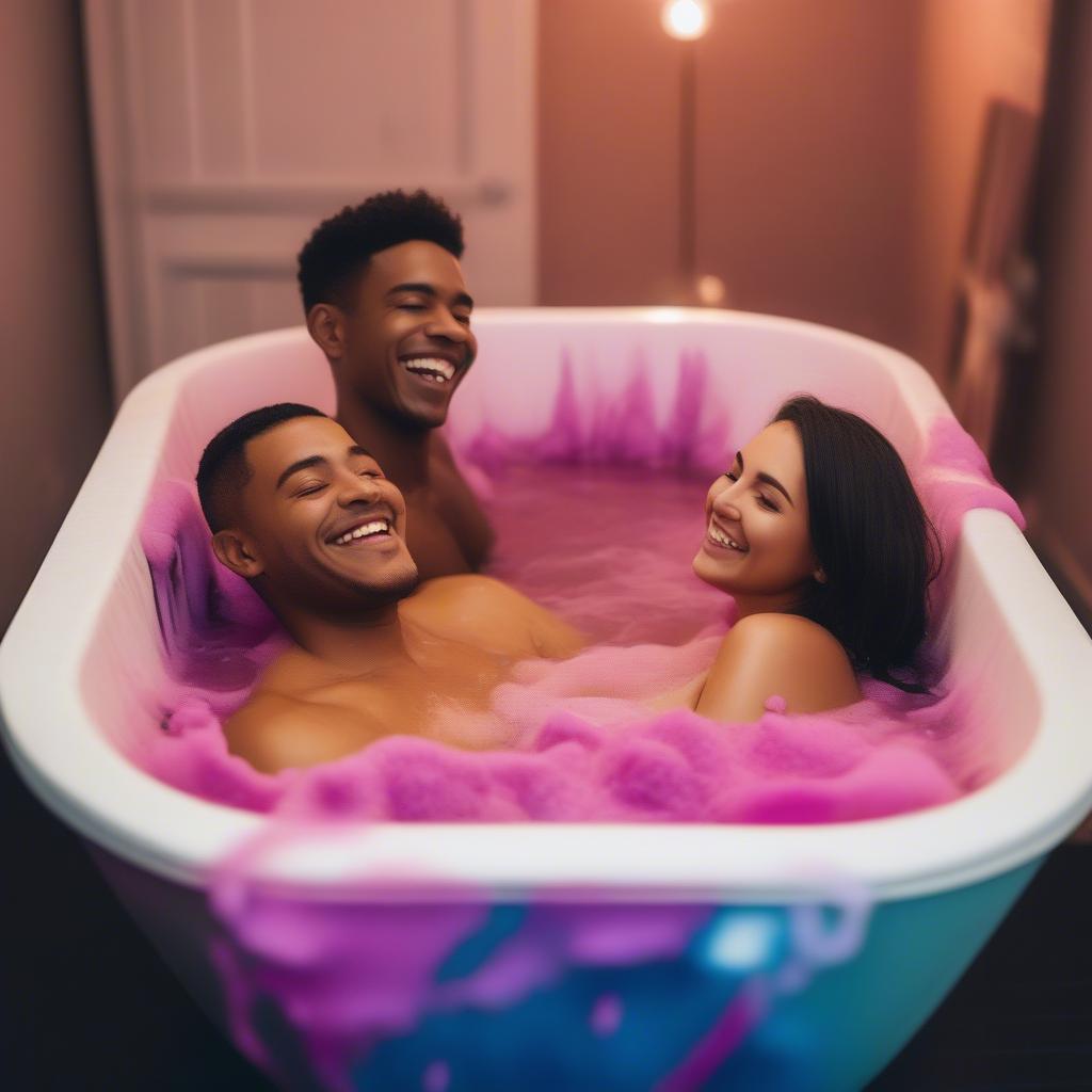 Couple enjoying a romantic bath with a sex bath bomb