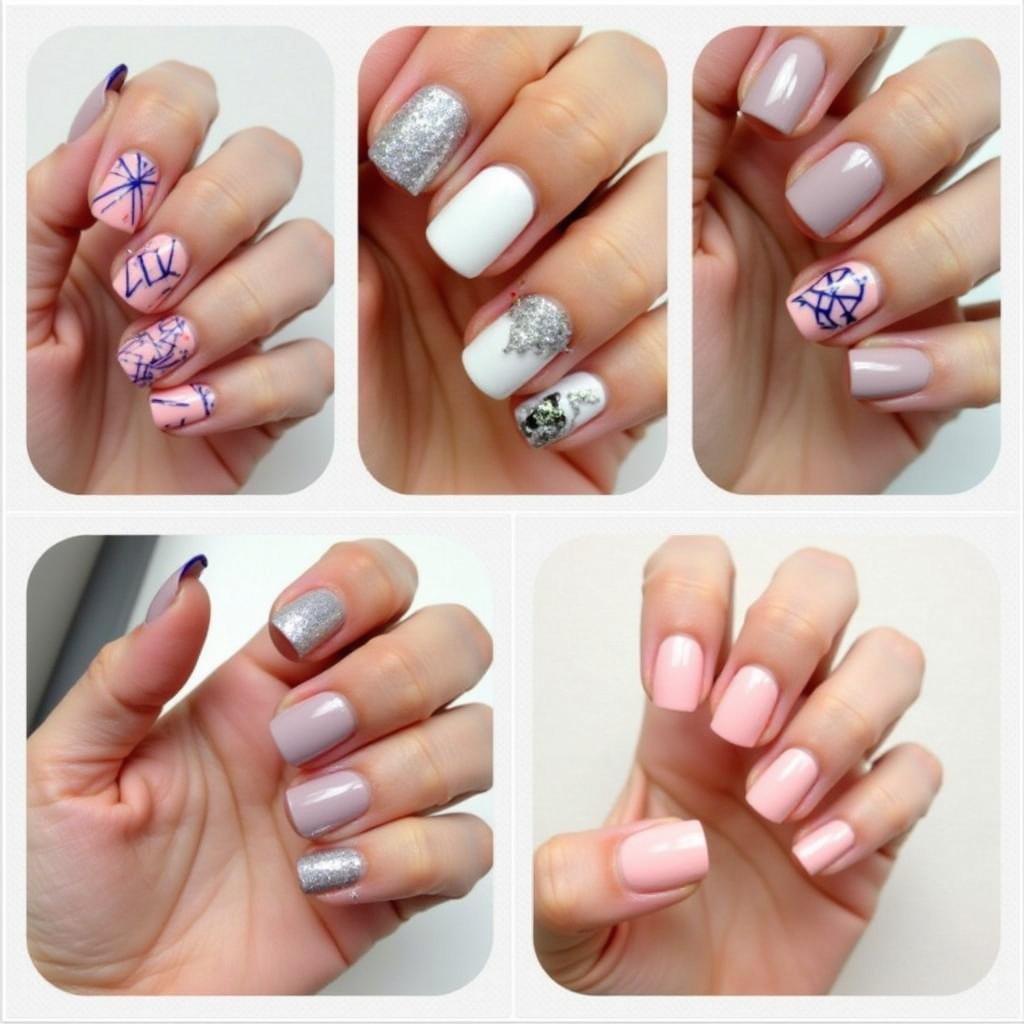 Short Nails with Geometric and Sparkle Designs