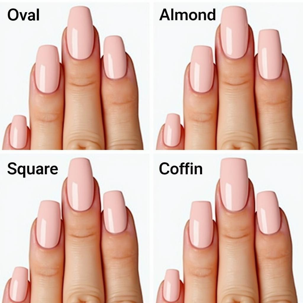 Size 3 Nails in Different Shapes: Oval, Almond, Square, Coffin