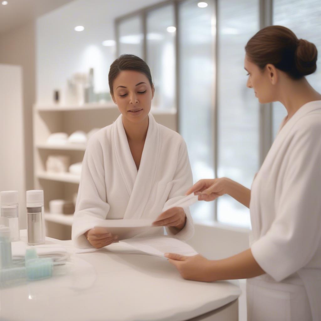 Woman selecting a spa facial treatment