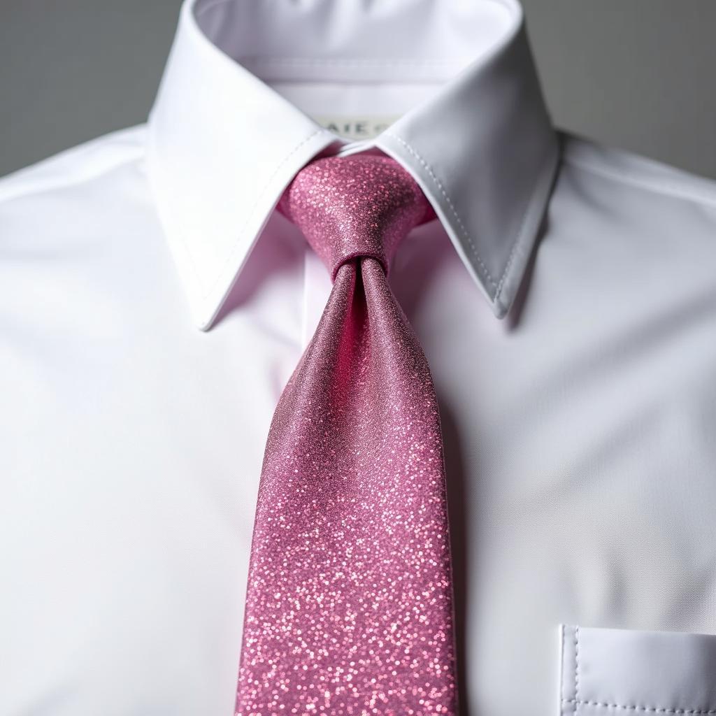 Sparkly pink tie on a crisp white shirt