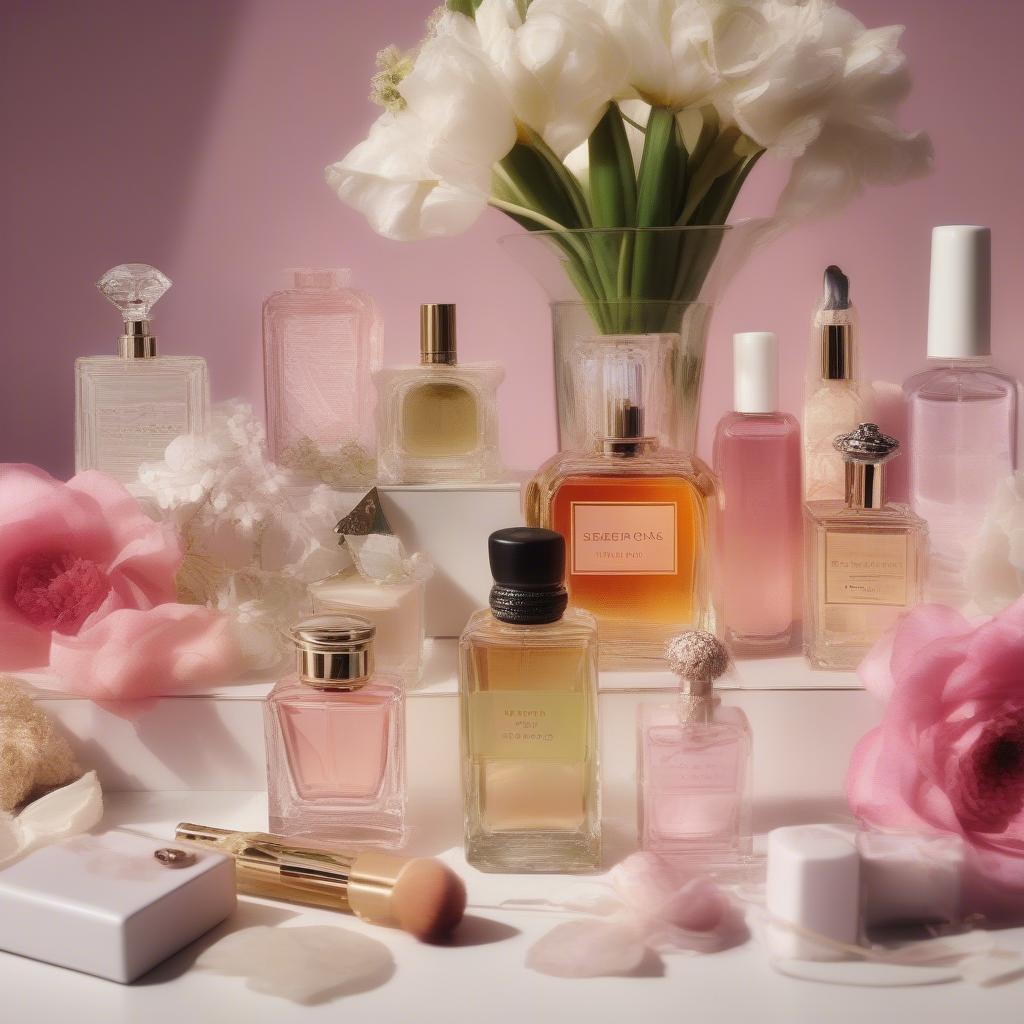 Spring Perfume Collection on a Vanity Table