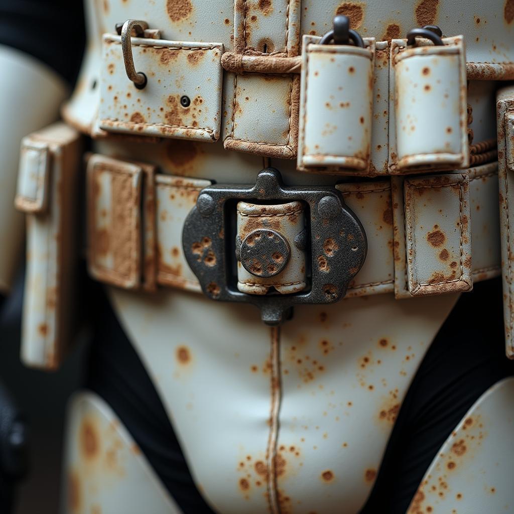 Close-up view of a stormtrooper belt, showcasing its details and construction.