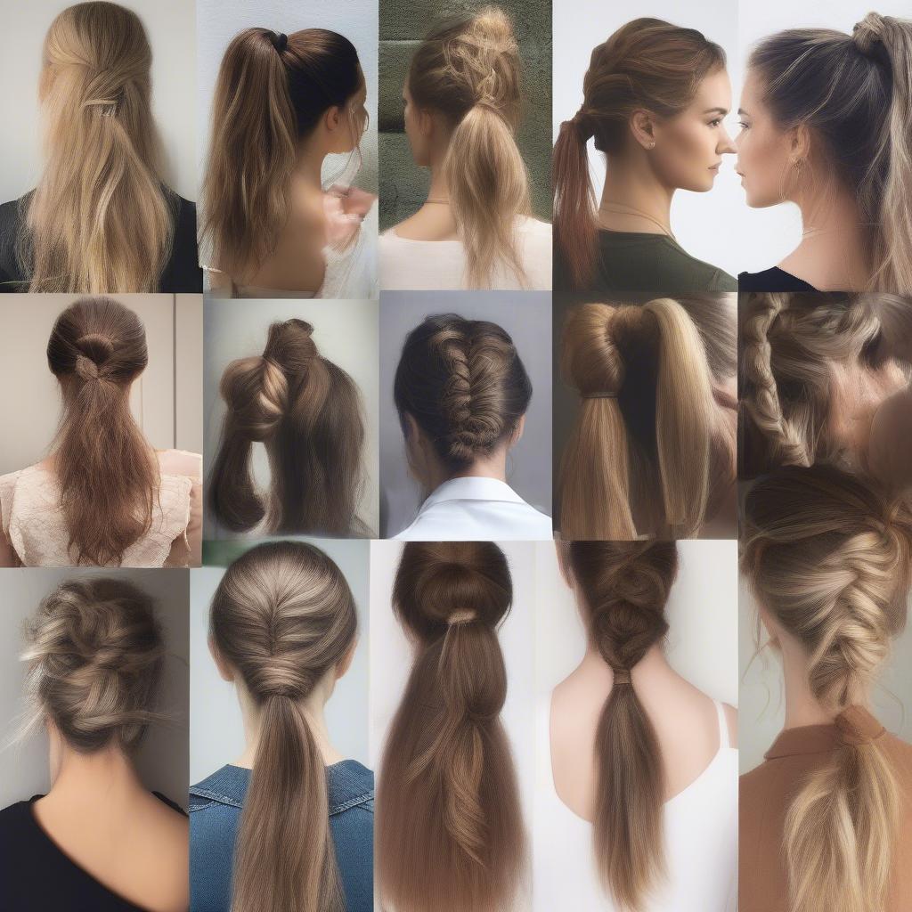 Different variations of the string ponytail hairstyle