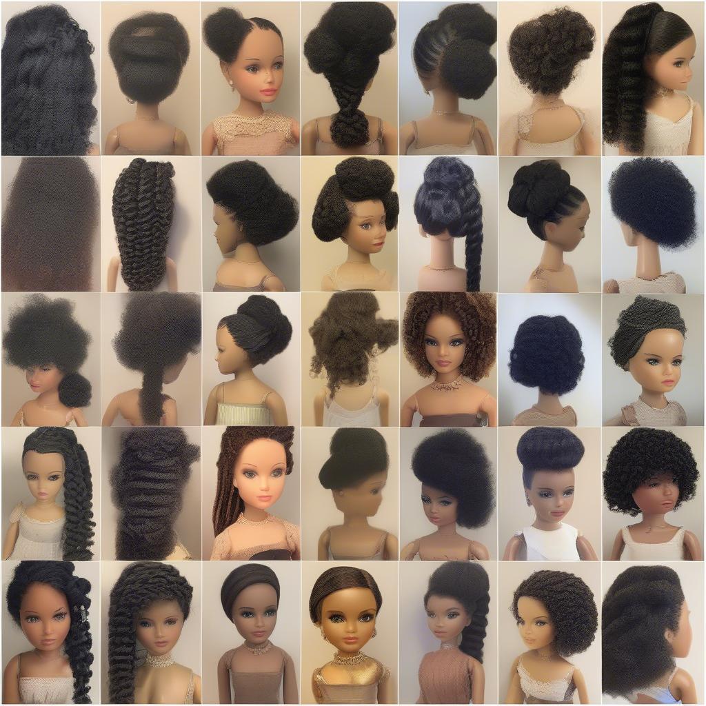 Examples of different hairstyles achieved with natural doll hair