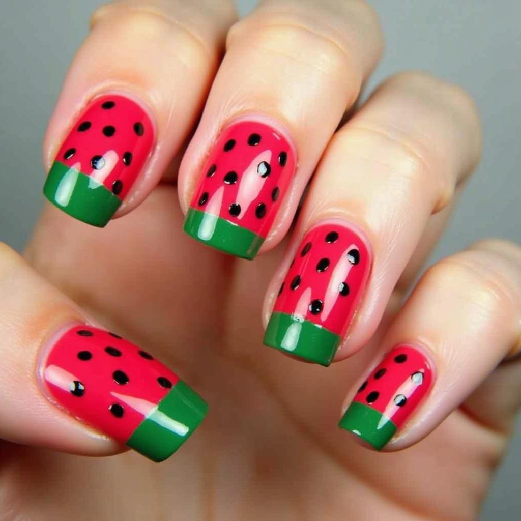 Watermelon Slice Nail Art Design